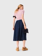 Chân váy midi denim thêu