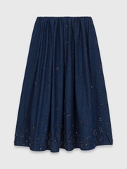 Chân váy midi denim thêu