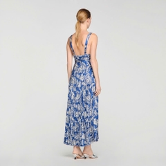 Váy maxi Maje xanh hoạ tiết Baroque xếp ly