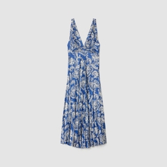 Váy maxi Maje xanh hoạ tiết Baroque xếp ly