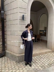 Set linen Áo sơ mi cổ đức + Chân váy midi TTOO VOIUS Hàn Quốc
