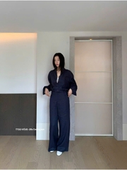 Set linen Áo sơ mi cổ đức + Quần suông TTOO VOIUS Hàn Quốc