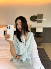 Set linen Áo sơ mi cổ đức + Quần suông TTOO VOIUS Hàn Quốc