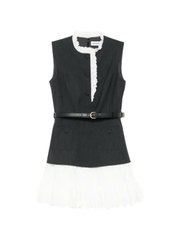 VÁY NGẮN XẾP LY BẰNG VẢI COTTON MÀU XÁM