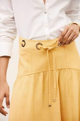 Chân váy midi kaki vàng kèm belt