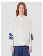 Sơ mi Weekend MaxMara tay đèn lồng thêu hoa xanh
