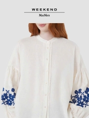 Sơ mi Weekend MaxMara tay đèn lồng thêu hoa xanh