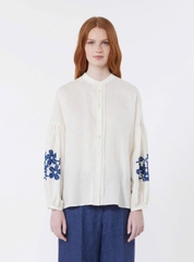 Sơ mi Weekend MaxMara tay đèn lồng thêu hoa xanh