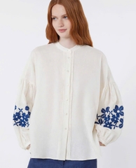 Sơ mi Weekend MaxMara tay đèn lồng thêu hoa xanh