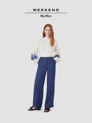 Sơ mi Weekend MaxMara tay đèn lồng thêu hoa xanh