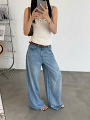 Quần denim lạnh T -Flatform dáng suông kèm belt 2 màu (V68280)
