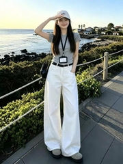 Quần denim lạnh T -Flatform dáng suông kèm belt 2 màu (V68280)