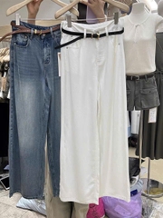 Quần denim lạnh T -Flatform dáng suông kèm belt 2 màu (V68280)