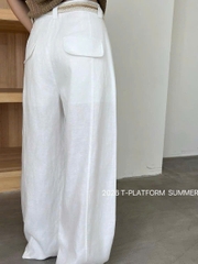 Quần suông linenT-Flatform  kèm belt 4 màu (6232)