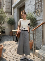 Quần suông T-Flatform ống cong phối khuy bấm 3 màu kèm belt (6258)