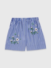 Quần short cotton kẻ sọc thêu