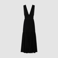 Váy maxi SANDROđệt kim màu đen khoét cổ V