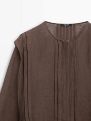 ÁO BLOUSE OVERSIZE BẰNG LANH, DÁNG SUÔNG MỀM MẠI CÓ CHI TIẾT BÈO NHÚN