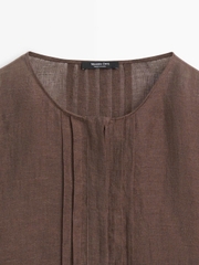 ÁO BLOUSE OVERSIZE BẰNG LANH, DÁNG SUÔNG MỀM MẠI CÓ CHI TIẾT BÈO NHÚN