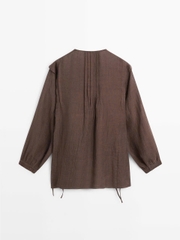 ÁO BLOUSE OVERSIZE BẰNG LANH, DÁNG SUÔNG MỀM MẠI CÓ CHI TIẾT BÈO NHÚN