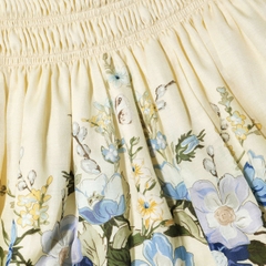 VÁY NGẮN XẾP TẦNG BẰNG VẢI ORGANZA HỌA TIẾT HOA MÀU VÀNG