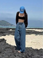 Quần suông denim HM cạp chun