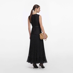 VÁY MIDI CHẤM BI BẰNG VẢI TAFFETA ĐEN