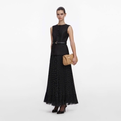 VÁY MIDI CHẤM BI BẰNG VẢI TAFFETA ĐEN
