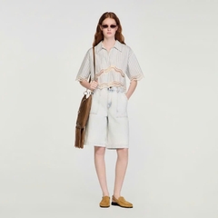 Áo sơ mi cotton kẻ sọc dáng cropped