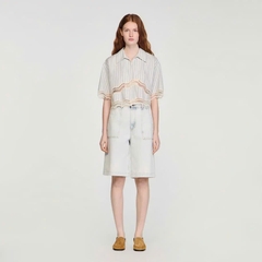 Áo sơ mi cotton kẻ sọc dáng cropped