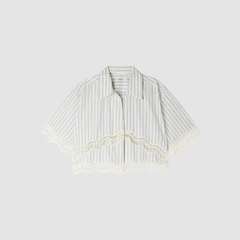 Áo sơ mi cotton kẻ sọc dáng cropped