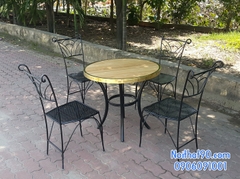 Bàn ghế chân sắt mặt gỗ 1542
