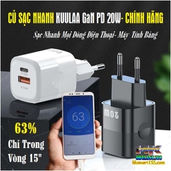 SIÊU PHẨM CỦ SẠC 2 CỔNG KUULAA 20W USB-Type C-PD3.0 + QC3.0 SẠC SIÊU NHANH