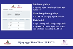 Chúc mừng học viên Thanh Thảo đạt IELTS 7.5 sau khi hoàn thành khóa học IELTS 6.0