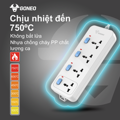 Ổ Cắm Điện Chống Cháy GONEO 4 Ổ Đa Năng 4 Công Tắc – Công Suất 10A/250/2500W – Trắng – Chính Hãng (N3040)