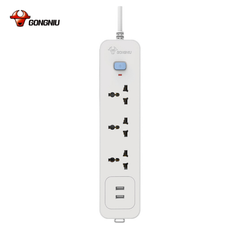 Ổ Cắm Điện Gongniu 3 Ổ Đa Năng + 2 USB 1 Công Tắc – Công Suất 10A/250/2500W – Trắng – Chính Hãng (N103U)