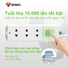 Ổ Cắm Điện Gongniu Đa Năng 3 Ổ 1 Công Tắc – Công Suất 10A/250/2500W – Trắng – Chính Hãng (V1030)