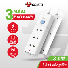 Ổ Cắm Điện Gongniu Đa Năng 3 Ổ 1 Công Tắc – Công Suất 10A/250/2500W – Trắng – Chính Hãng (V1030)