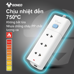 Ổ Cắm Điện Gongniu Đa Năng 3 Ổ 1 Công Tắc – Công Suất 10A/250/2500W – Trắng – Chính Hãng (V1030)