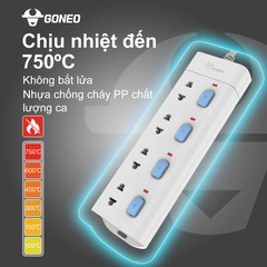 Ổ Cắm Điện Gongniu Đa Năng 4 Ổ 4 Công Tắc – Công Suất 10A/250/2500W – Trắng – Chính Hãng (V3040)