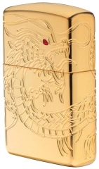 Zippo Red Eyed Dragon 360 Degree Engraving Gold Plate