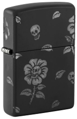 Bật Lửa Zippo 48931 Flower Skulls Design Laser 360 Black Matte With Chrome