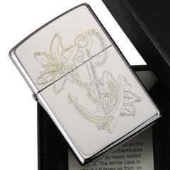 Zippo Phong Thủy Khắc Mỏ Neo Và Hoa Loa Kèn phong thủy