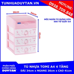 Tủ nhựa Duy Tân TOMI A4 4 tầng (Hồng)