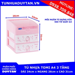 Tủ nhựa Duy Tân TOMI A4 3 tầng (Hồng)