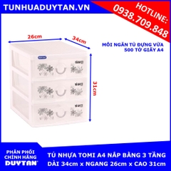 Tủ nhựa Duy Tân TOMI A4 3 tầng nắp bằng (Trắng)