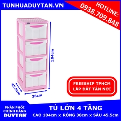 Tủ nhựa Duy Tân Lớn 4 tầng màu Hồng