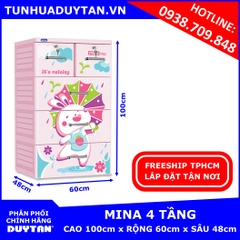 Tủ nhựa Duy Tân MINA 4 tầng màu Hồng mẫu mới 2019