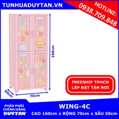 Tủ nhựa Duy Tân WING 4C 2 buồng treo quần áo (Hồng) tặng kèm 10 móc nhựa Duy Tân