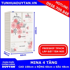 Tủ nhựa Duy Tân MINA 4 tầng màu Xám mẫu mới 2019
